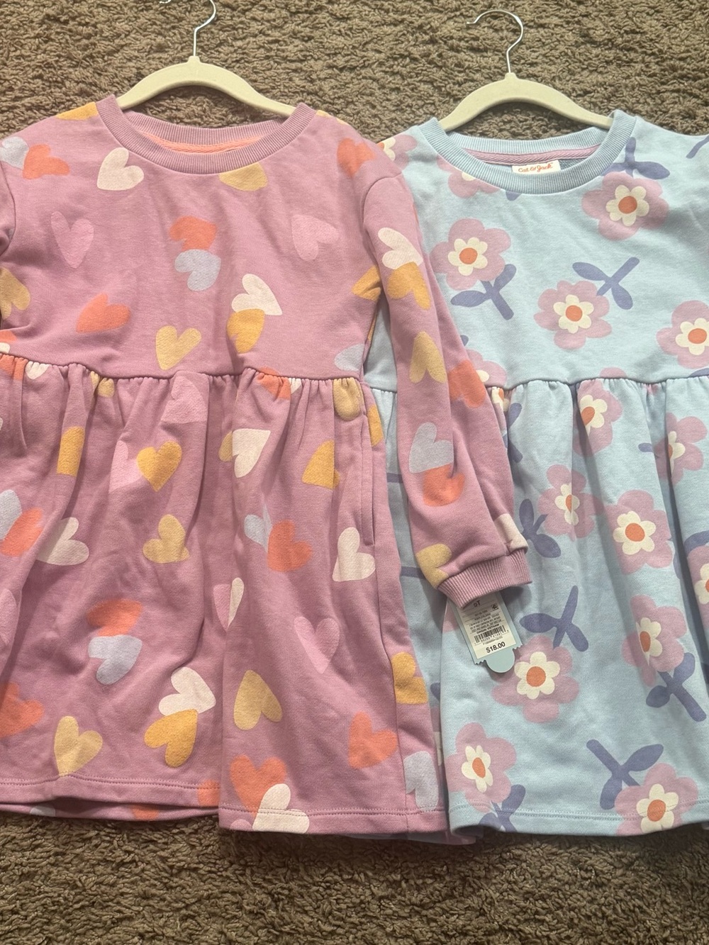 NWT Cat & Jack toddler Girls Long Sleeve Heart & Flower Dresses 5T